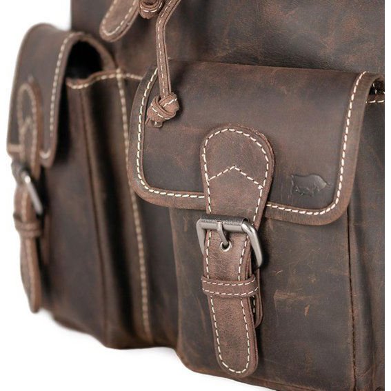 Amplia mochila de cuero de búfalo marrón oscuro: mochila resistente y práctica con suficiente espacio de almacenamiento, ideal para uso diario y aventuras.