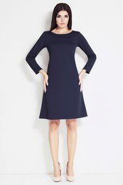 Gebreide trapezejurk met lange mouwen, marineblauw