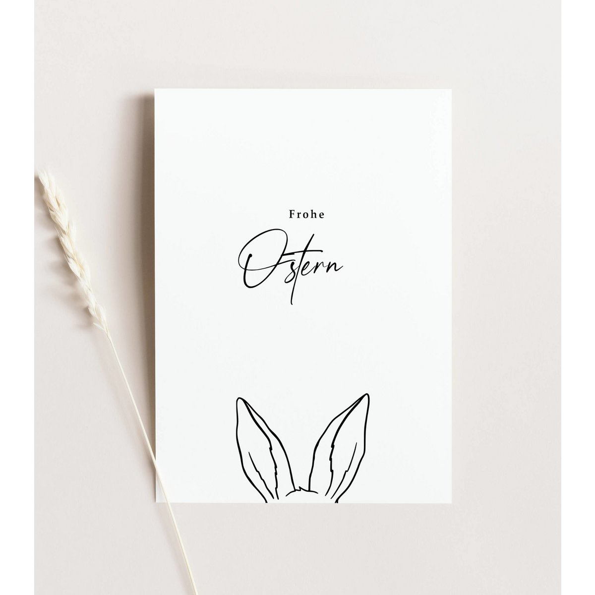 Karta Wielkanocna Deutsch - Frohe Ostern - Bunny uszy, minimalistyczna karta wielkanocna, karta A6