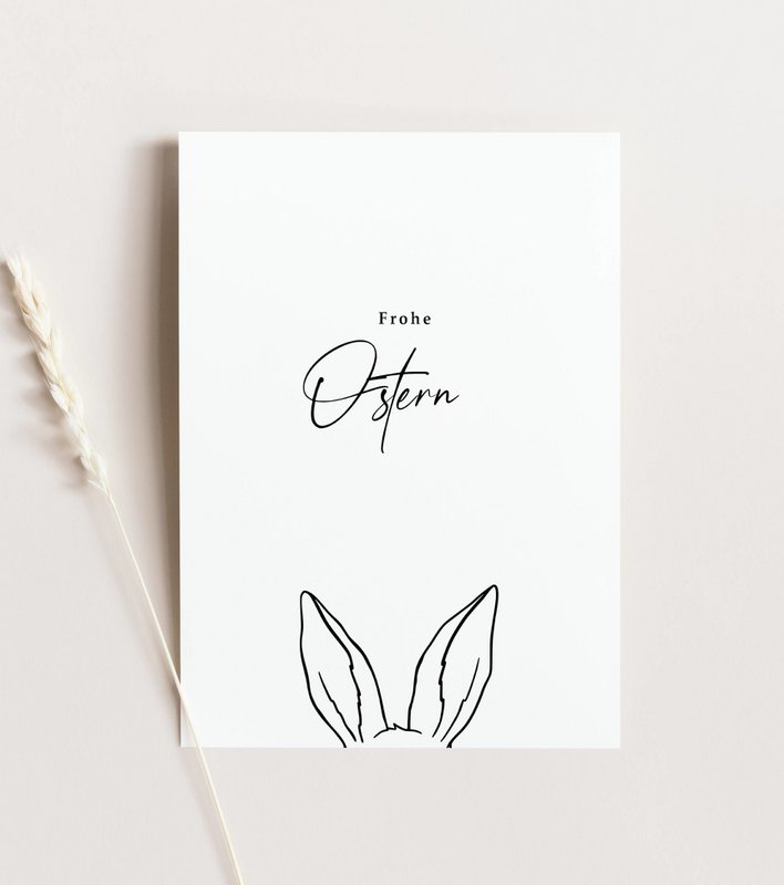 Karta Wielkanocna Deutsch - Frohe Ostern - Bunny uszy, minimalistyczna karta wielkanocna, karta A6