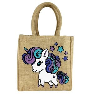 Domelo children handbag vegan jute shoulder bag little girl handbag jute pocket depressed basket with unicorn girl carrying bag sweet toddler children's pocket jute bag as a cool gift
