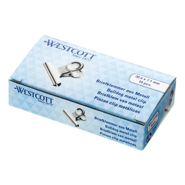 Bulldog klem Westcott 21,5x5,6mm metaal zilver 10st.