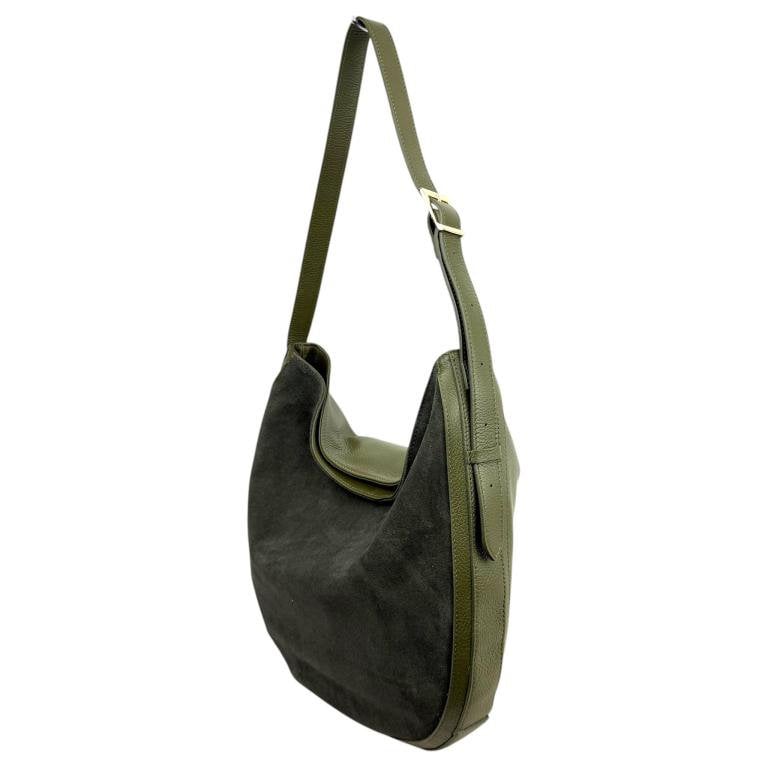Leren Hobo-schoudertas met gespleten leren voorkant 58071