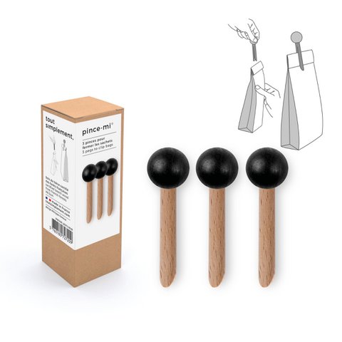 Doos met 3 houten tasclips - zwart