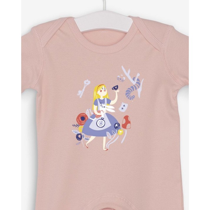 Puderrosa Pyjama Alice im Wunderland 100% Bio-Baumwolle zertifiziert OEKO-TEX
