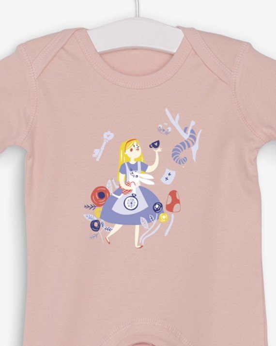 Powder pink pajamas Alice in Wonderland 100% organic cotton certified OEKO-TEX