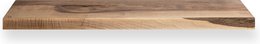 Handmade oblong wooden wall shelf in walnut wood, measuring 94 x 22 x 4 cm, suitable for displaying books or decor.