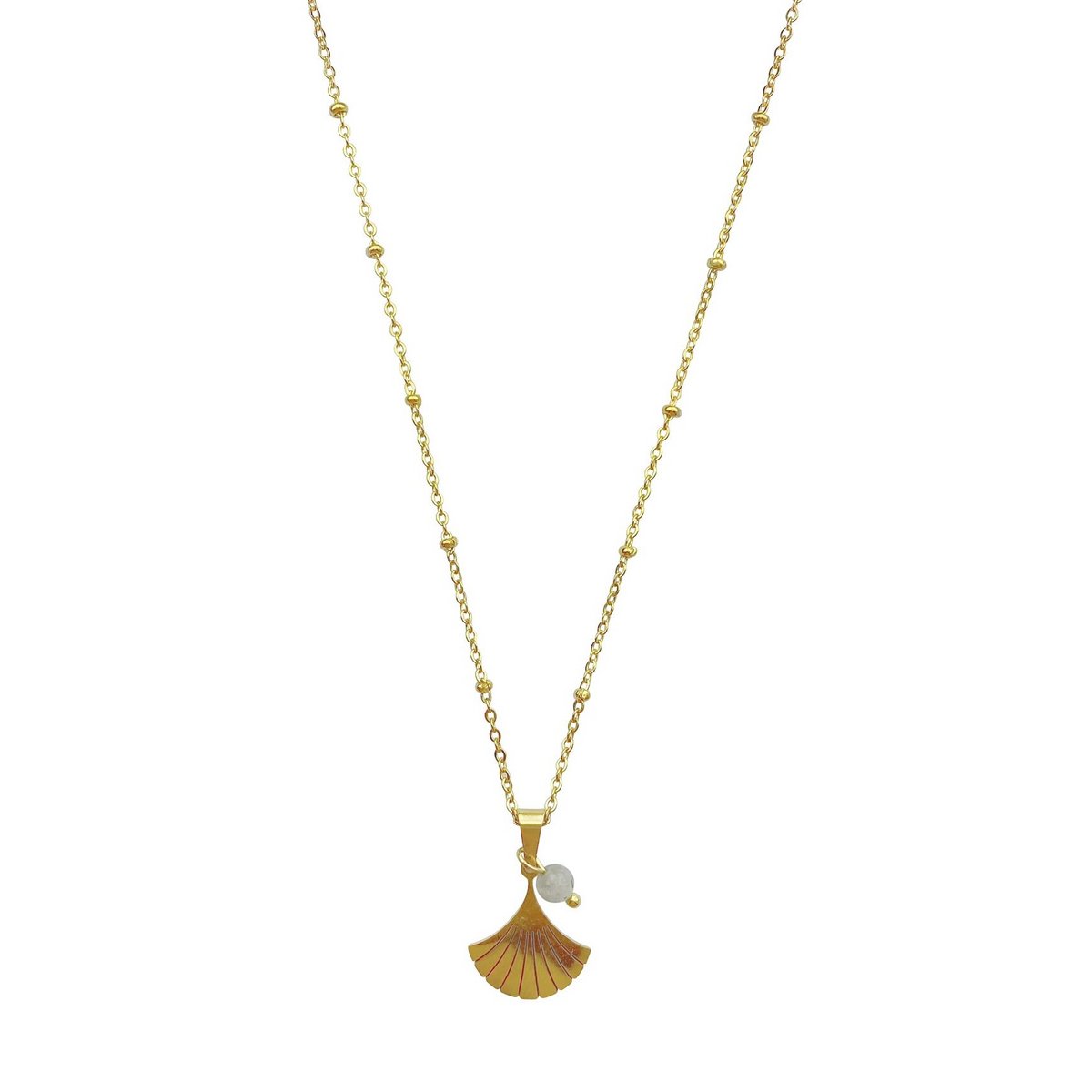 Collier Ginkgo & Labradorite - Doré
