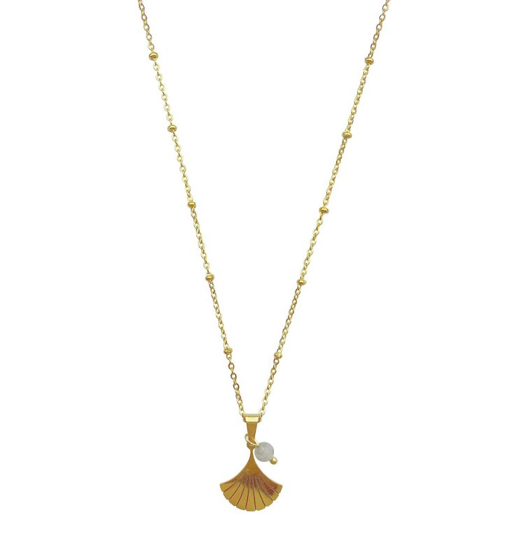 Collier Ginkgo & Labradorite - Doré