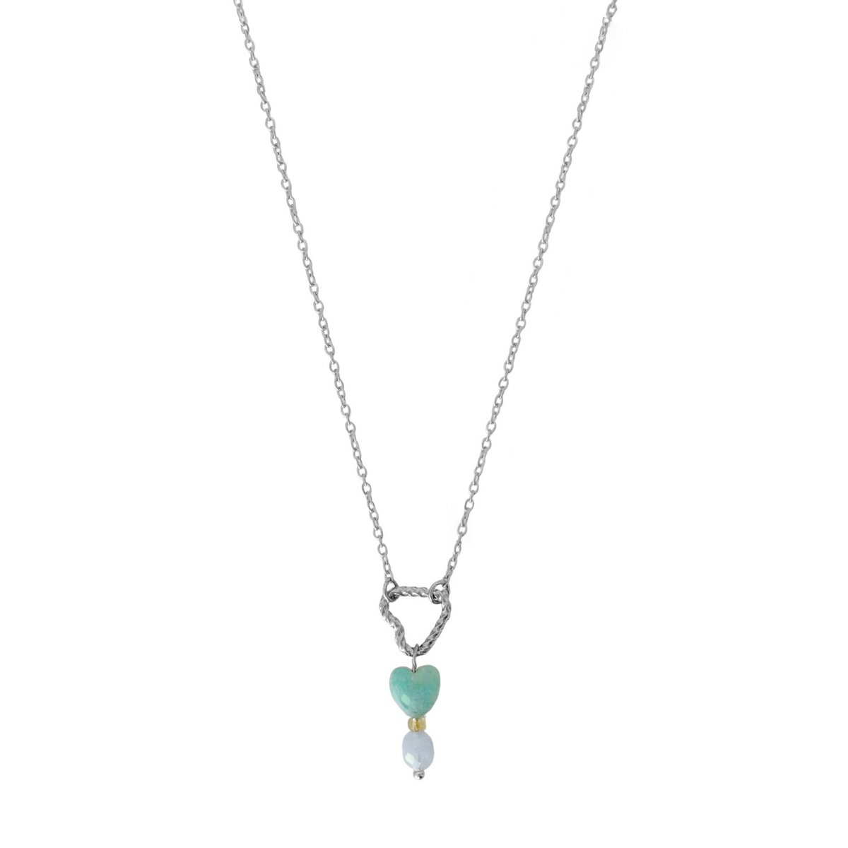 Halskette Gedrehtes Herz, Amazonit und Aquamarin – Silber