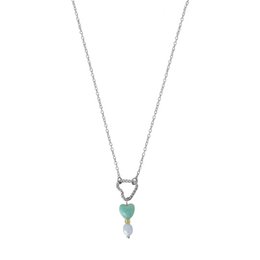 Collana Cuore Intrecciato, Amazzonite e Acquamarina - Argento
