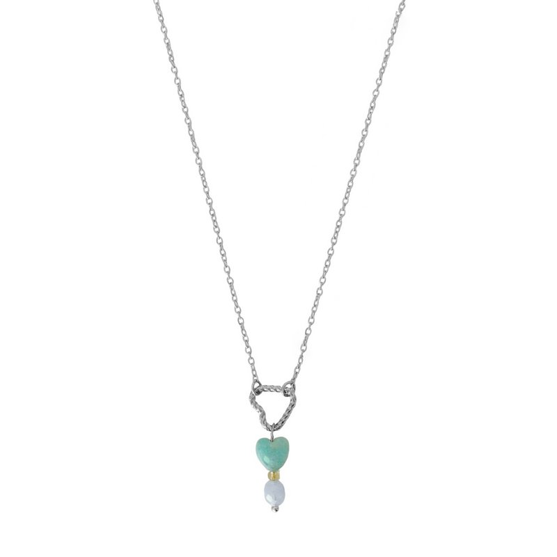 Halskæde Twisted Heart, Amazonite og Aquamarine - Sølv