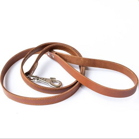 Genuine Leather Dog Leash in Classic Style in Tan - Orange Brown