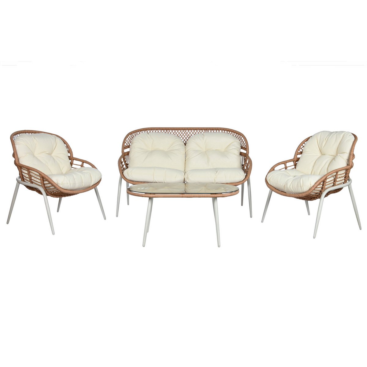 SOFA-SET 4 RATAN SINTETICO METALL 130X76X83 BEIGE MB212027