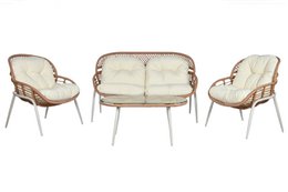 JUEGO SOFA 4 RATAN SINTETICO METAL 130X76X83 BEIGE MB212027