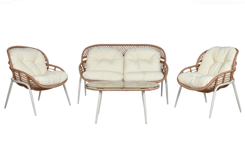 JUEGO SOFA 4 RATAN SINTETICO METAL 130X76X83 BEIGE MB212027