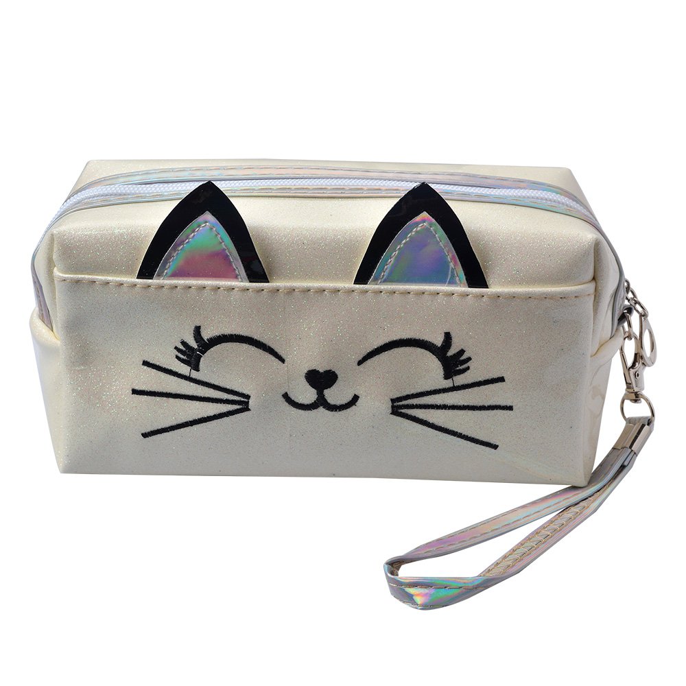 Toiletry Bag Ladies Cat 18x10 cm White Polyurethane