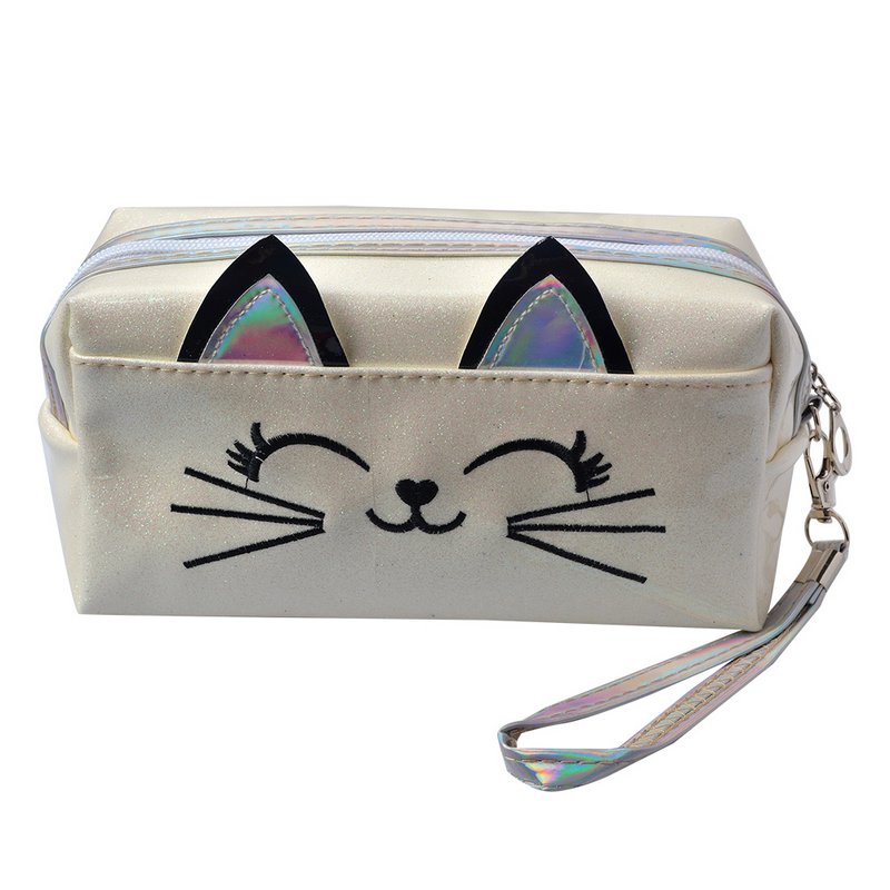 Toiletry Bag Ladies Cat 18x10 cm White Polyurethane