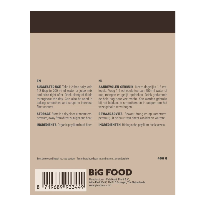 Big Food - Psylliumschilvezel Puur en biologisch - 400 g
