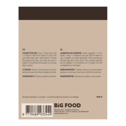 Big Food - Błonnik z łuski psyllium, czysty i organiczny - 400 g