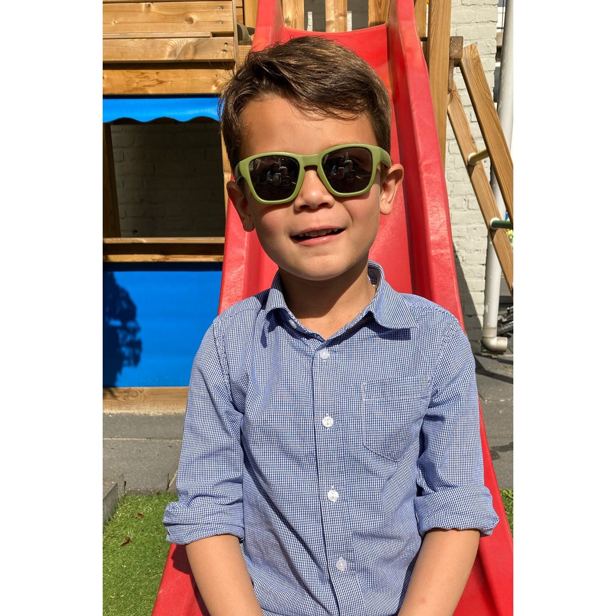 Children's sunglasses Dani 3-7 years - size M - Moss green with mirror coating lenses