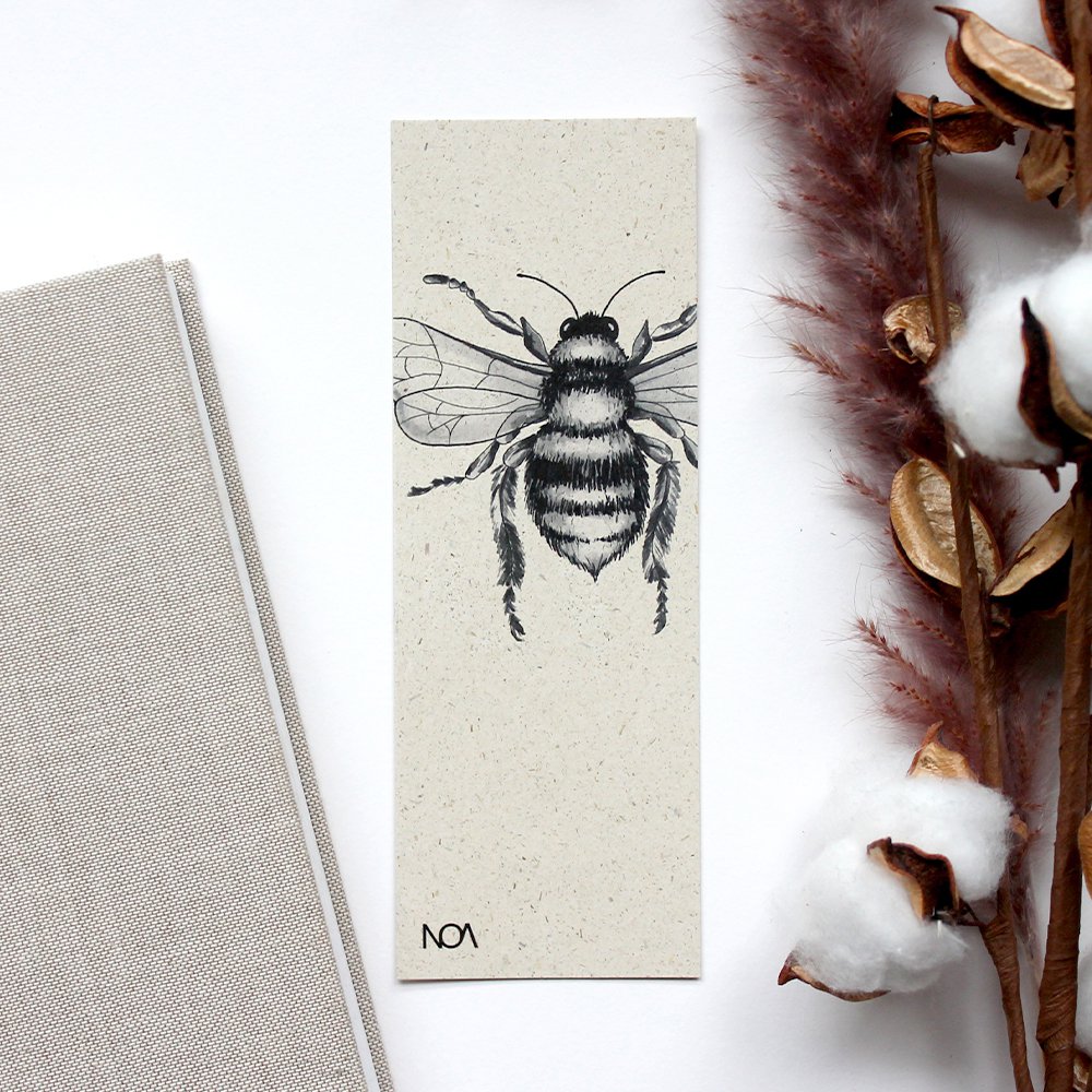 Bookmark made of grass paper, wild bee