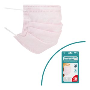 Mund-Nasen-Maske 10er Set Rosa, 3-lagig, mit Ohrschlaufen, in 10er Beutel