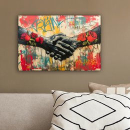 Canvas schilderij - Wanddecoratie Graffiti - Rozen - Handen - Street art - Muurdecoratie woonkamer - Slaapkamer decoratie - Kamer accessoires - Schilderijen op canvas
