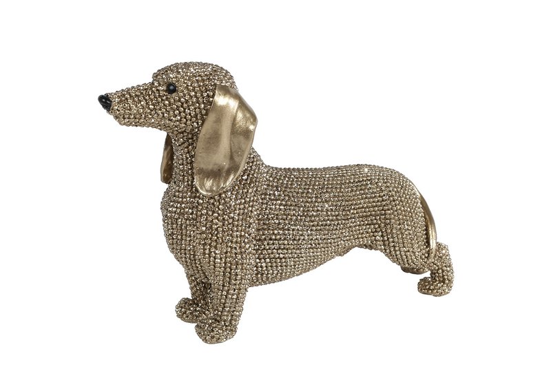 Skulptur Gravhund glitter guld