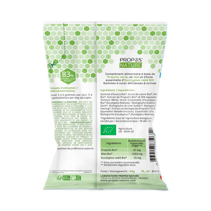 PROPOLIS, HONING & BIOLOGISCHE EUCALYPTUS GOMMEN - KEELPIJN - 45G