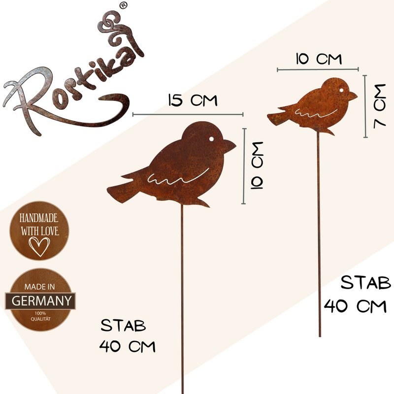 Metal decorative bird for hanging or on a stick Rust decoration for the garden and living room