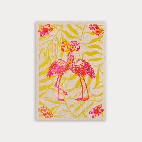 Postkarte / Flamingos