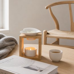 Brûleur Fondant Série Naturea Arum – Design Moderne et Epuré en Céramique et Bambou – Bougeoir Aromathérapie Diffuseur d'Arôme