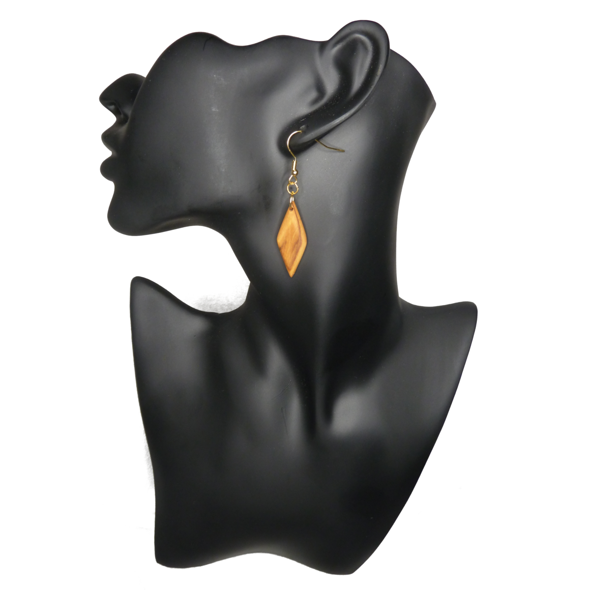 Pendientes colgantes en forma de diamante de fina madera de olivo, muy ligeros, superficie aceitada mate, pendientes de acero inoxidable bañados en oro o plata