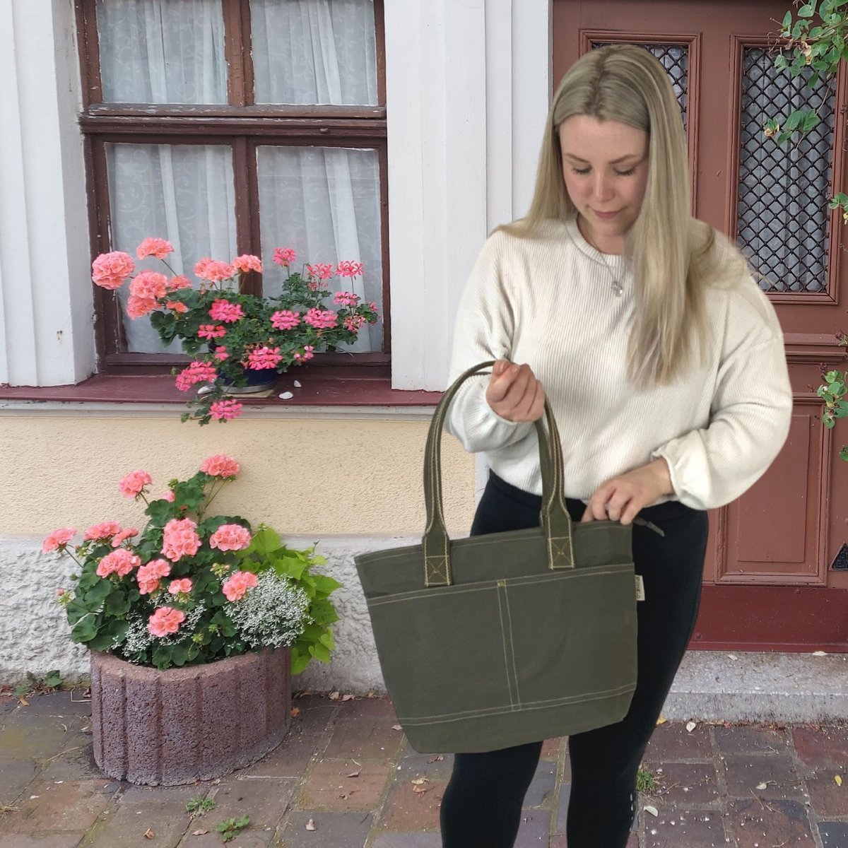 Domelo Damen gewachste Canvas Shopper. Wasserabweisende Handtasche.  Vegane Schultertasche . Einfarbig Damentasche A4 geeignet