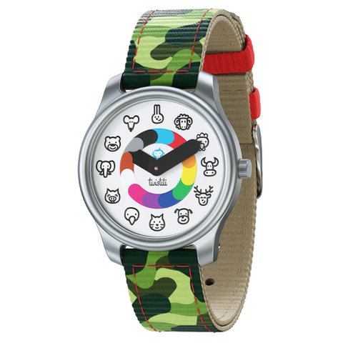 Twistiti - Educatief kinderhorloge voor kinderen van 3-6 jaar, met DIERENwijzerplaat, waterdicht 50 meter, eenvoudig te verwisselen riem - jungle