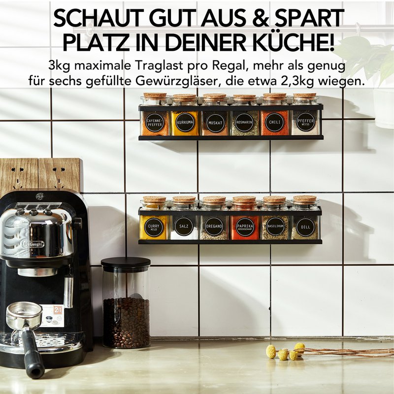 Spice shelf (2 Set) made of black metal with 3M ™ adhesive pads