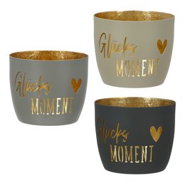 Windlicht Glücksmoment 3-sort. beige; creme; grau, VE 9