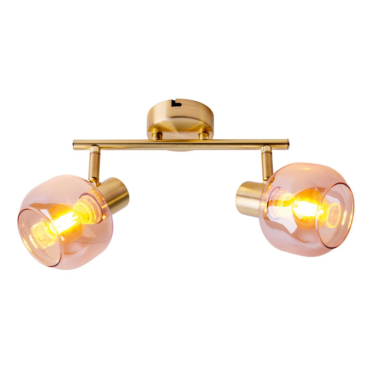2er Spot/Lampa sufitowa „Libby”, klasyczna lampa sufitowa wykonana z mosiężnego metalowego i zabarwionego szkła w bursztynie, z gniazdem E14, do jadalni, salonu, korytarza lub biura, 40 cm długości