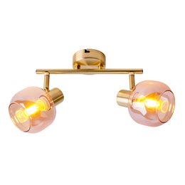 2er Spot/Lampa sufitowa „Libby”, klasyczna lampa sufitowa wykonana z mosiężnego metalowego i zabarwionego szkła w bursztynie, z gniazdem E14, do jadalni, salonu, korytarza lub biura, 40 cm długości
