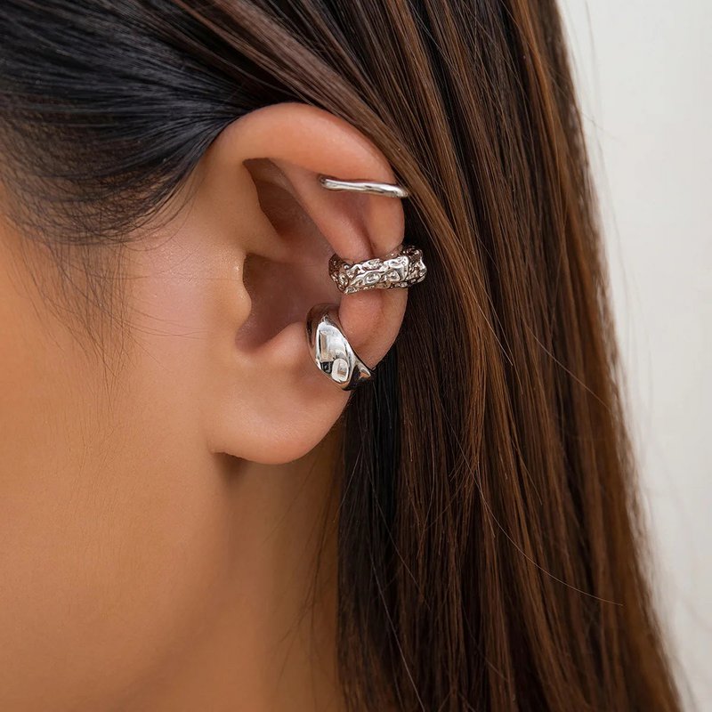 3 Teile/satz Metall Chunky Kein Piercing Clip Ohrringe Geometrische Ohr Manschette Ohrringe für Frauen Damen Party Mädchen Y2K Schmuck 2024 trendy