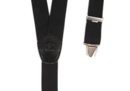 Black suspenders with a simple, classic design. Made of durable material with a metal clip fastener.