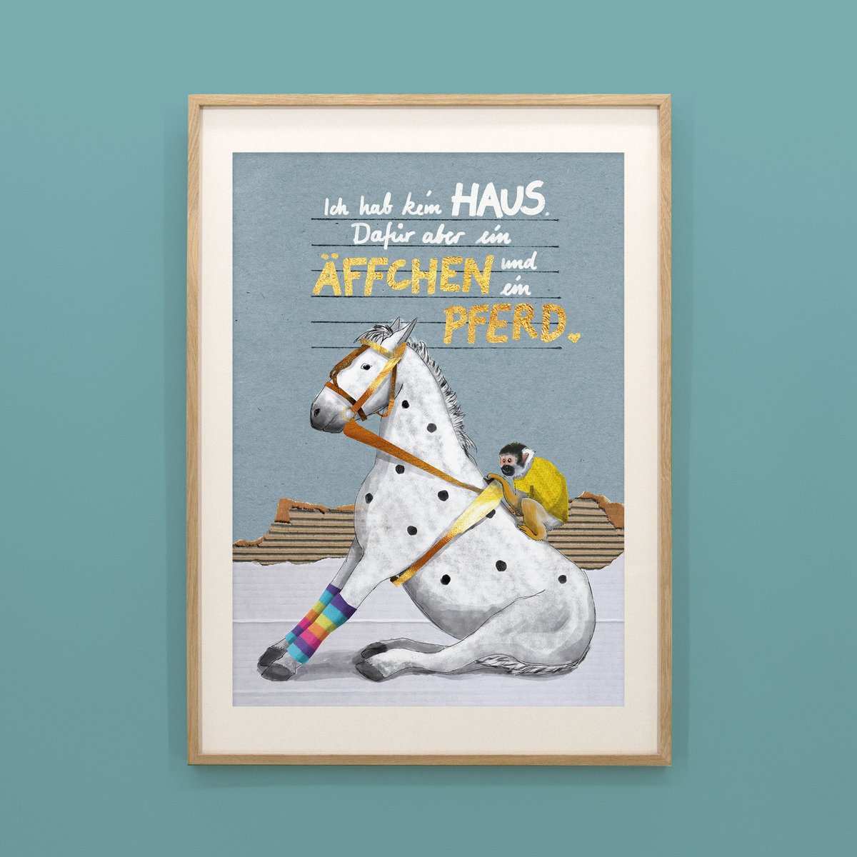 Kinderposter aap en paard - zo zien beste vrienden eruit