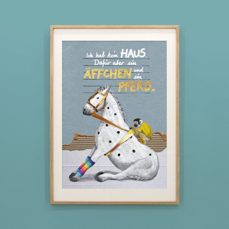 Kinderposter aap en paard - zo zien beste vrienden eruit