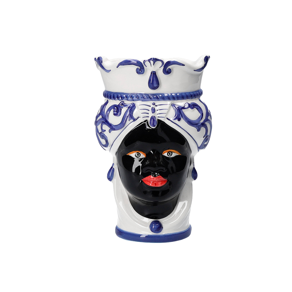Blaue Frauenkopfvase aus Keramik, H 20 x Ø 14 cm