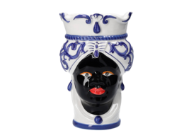 Blaue Frauenkopfvase aus Keramik, H 20 x Ø 14 cm