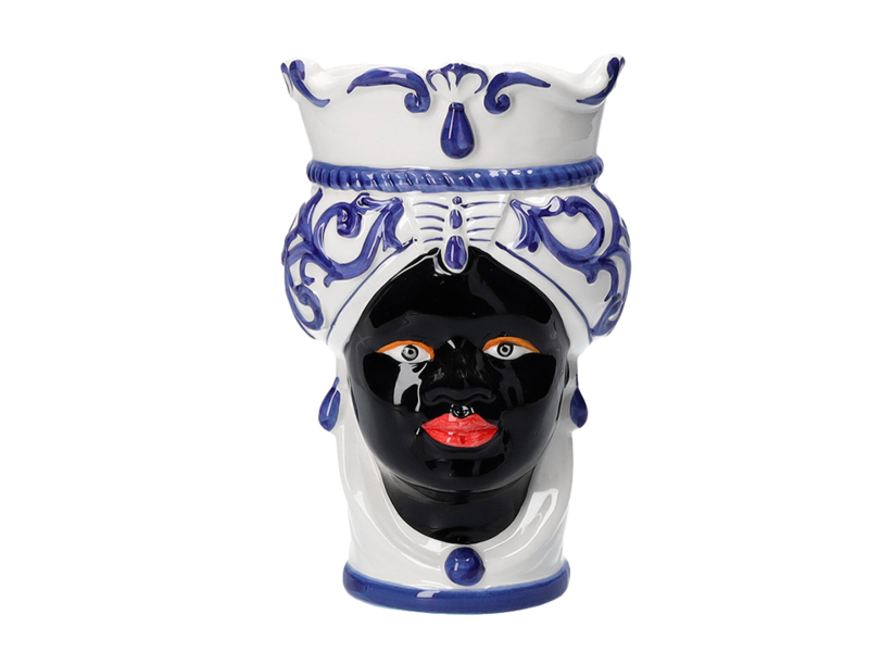 Blaue Frauenkopfvase aus Keramik, H 20 x Ø 14 cm