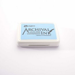 Archival ink stamp pad in French Ultramarine blue color, suitable for scrapbooking, stamping, and other crafting projects.