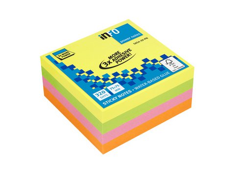 PowerNotes Info Notes 75x75mm ass. felle kleuren blok a 320 vel