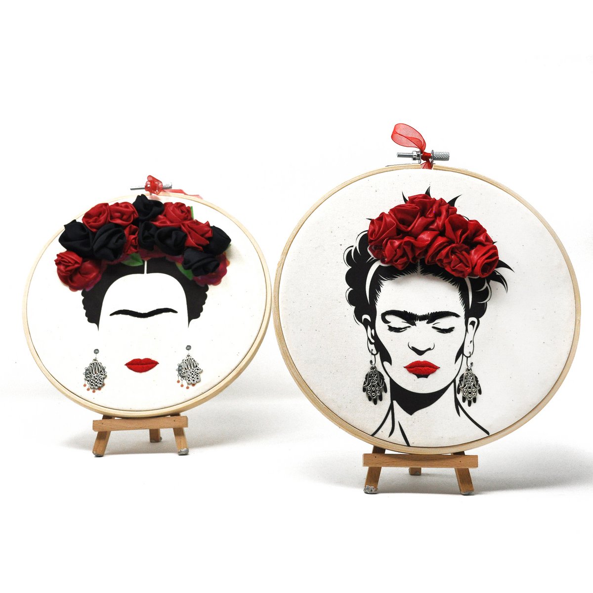 Frida Inspired – Ensemble d’art mural de portrait brodé assorti (5 pièces)